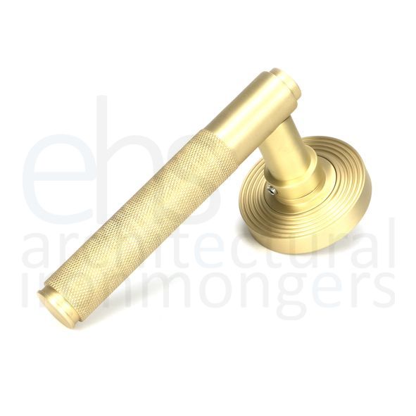 50849  53 x 8mm  Satin Brass  From The Anvil Brompton Lever on Rose Set [Beehive] - Unsprung