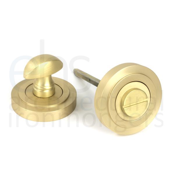 50881  53 x 8mm  Satin Brass  From The Anvil Round Thumbturn Set [Art Deco]