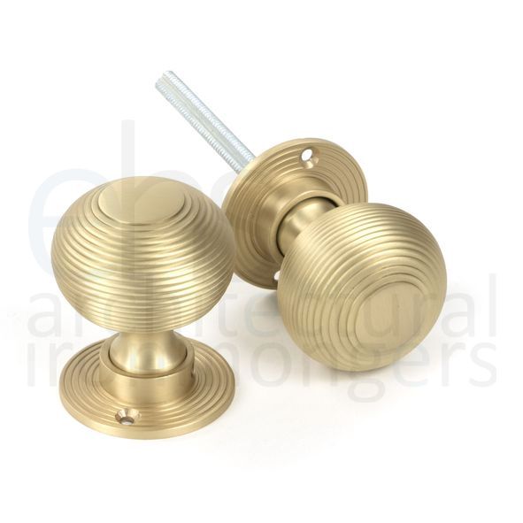 50902  50mm  Satin Brass  From The Anvil Heavy Beehive Mortice/Rim Knob Set