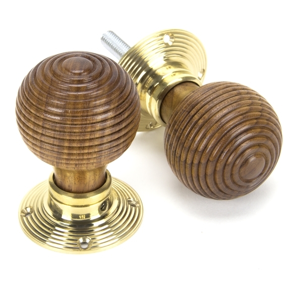 91787 • 54mm Ø • Rosewood • From The Anvil & Polished Brass Beehive Mortice/Rim Knob Set