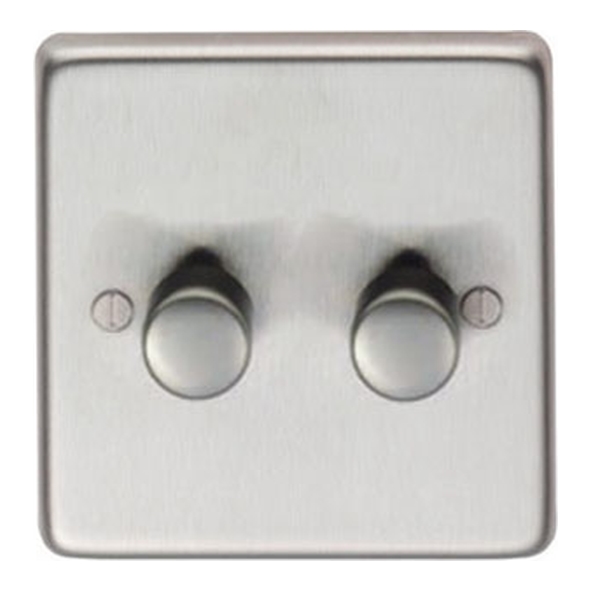 91811 • 86 x 86 x 7mm • Satin Stainless • From The Anvil Double LED Dimmer Switch