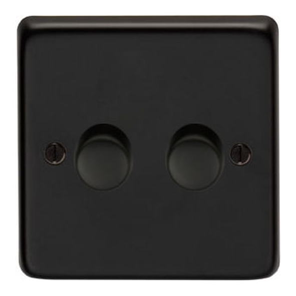 91812 • 86mm x 86mm x 7mm • Matt Black • From The Anvil Double LED Dimmer Switch