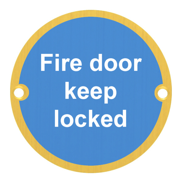 801.30223.311  075mm   Polished Brass  Screen Printed Fire Door Keep Locked Sign
