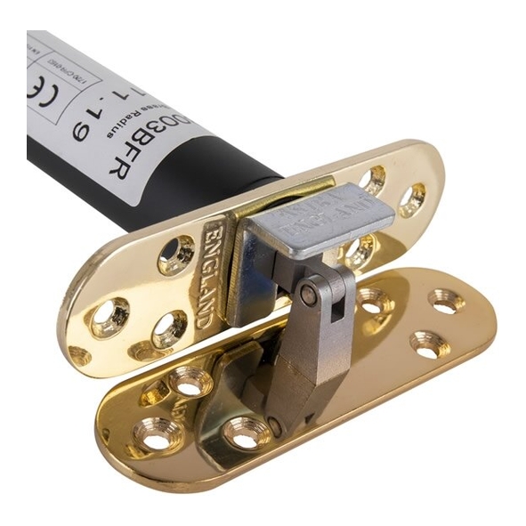 AST3003CFS • Radiused Plate • Polished Brass • Astra Concealed Door Closer