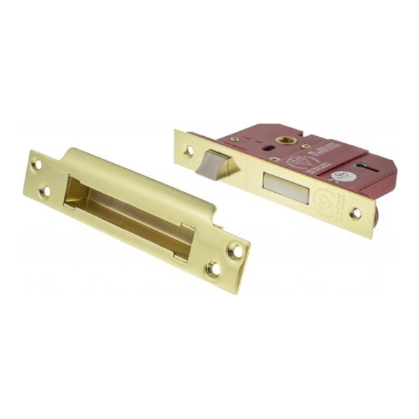 ALKSASH5LK25PB  065mm [044mm]  Polished Brass  Atlantic BS3621 Insurance Approved 5 lever Sashlock