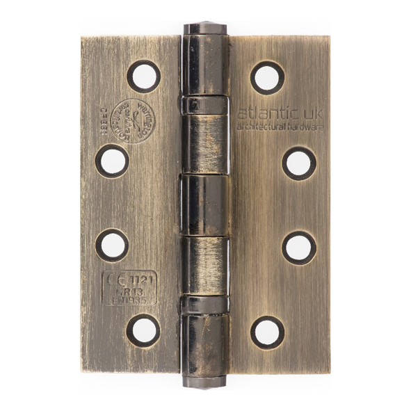 AH1433AB • 102 x 076 x 3.0mm • Antique Brass [120kg] • Ball Bearing Square Corner Stainless Steel Butt Hinges