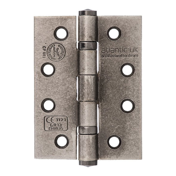 AH1433DS • 102 x 076 x 3.0mm • Distressed Silver [120kg] • Ball Bearing Square Corner Stainless Steel Butt Hinges
