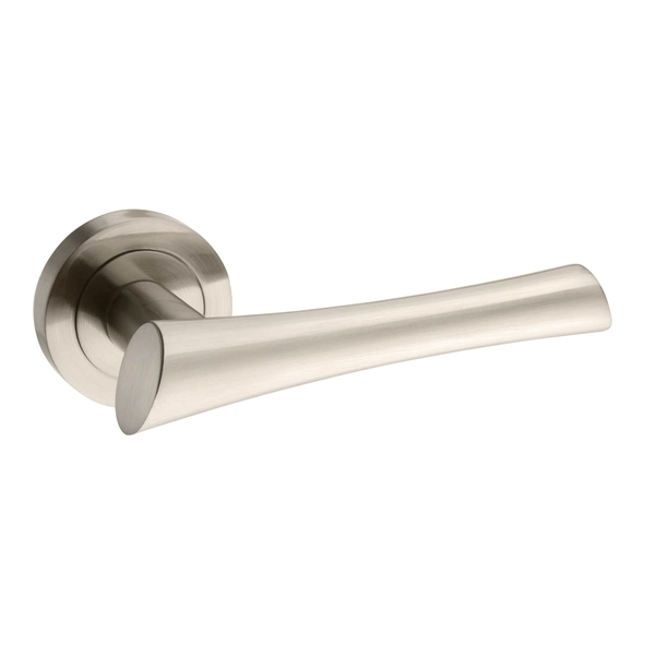 M60SN • Satin Nickel • Mediterranean Corsica Levers On Round Roses