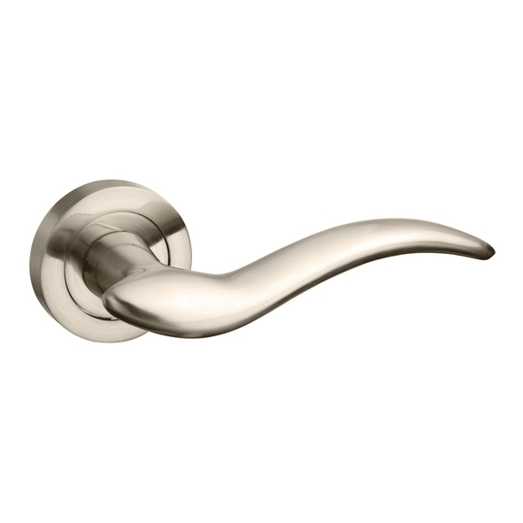 M86SN • Satin Nickel • Mediterranean Barcelona Levers On Round Roses