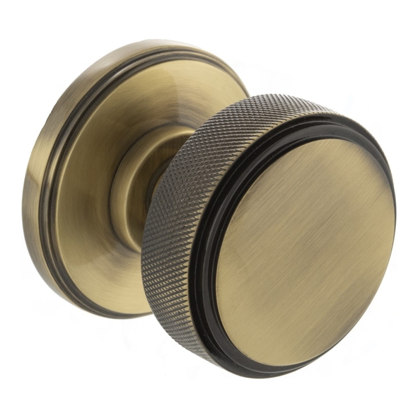 MH450KSMKABSOLID � Antique Brass � Millhouse Brass Harrison Knurled SOLID Mortice Knobs on Concealed Fix Roses