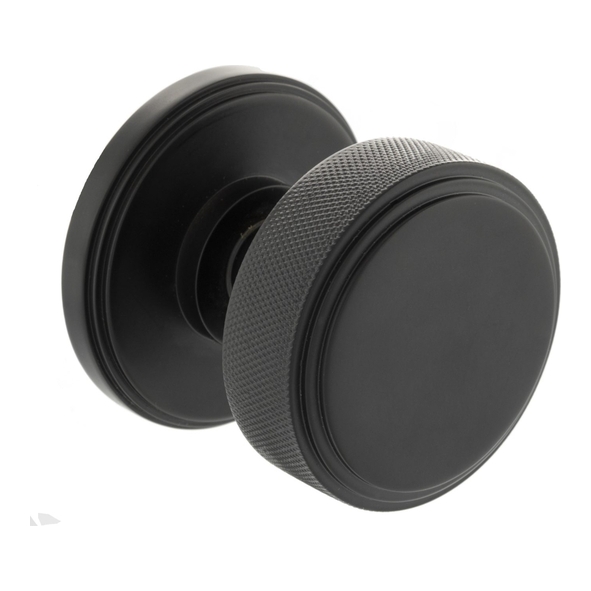 MH450KSMKMBSOLID � Matt Black � Millhouse Brass Harrison Knurled SOLID Mortice Knobs on Concealed Fix Roses