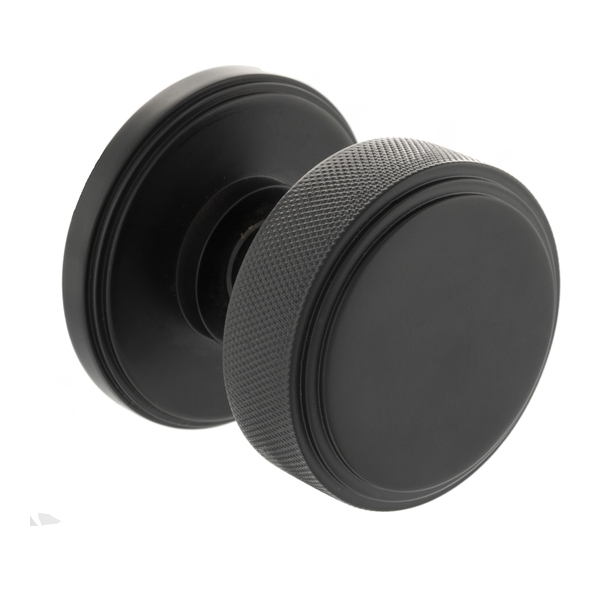 MH450KSMKMB � Matt Black � Millhouse Brass Harrison Knurled Mortice Knobs on Concealed Fix Roses