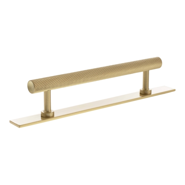 MHCSB17128SB � 128mm c/c � Satin Brass � Millhouse Brass Paddington Spiral T-Bar Cabinet Pull Handle on Plate