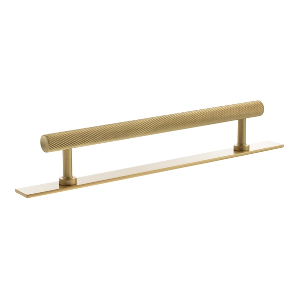 MHCSB17160SB � 160mm c/c � Satin Brass � Millhouse Brass Paddington Spiral T-Bar Cabinet Pull Handle on Plate