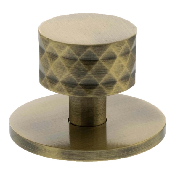 MHCDB1530AB � 30mm � Antique Brass � Millhouse Brass Chrysler Diamond Round Cabinet Knob on Plate