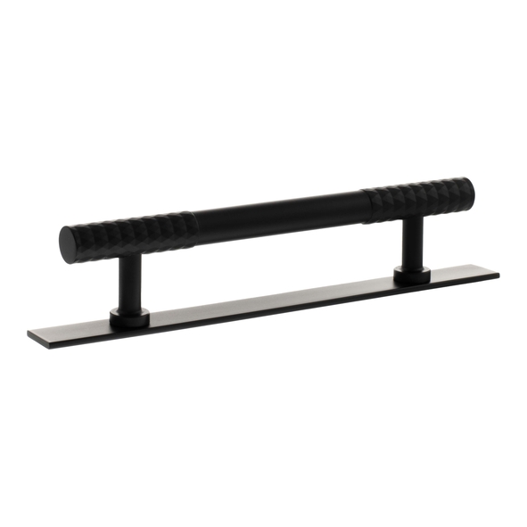 MHCDB17128MB  128mm c/c  Matt Black  Millhouse Brass Chrysler Diamond T-Bar Cabinet Pull Handle on Plate