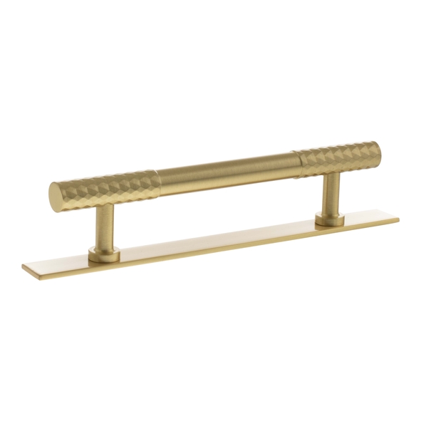 MHCDB17128SB  128mm c/c  Satin Brass  Millhouse Brass Chrysler Diamond T-Bar Cabinet Pull Handle on Plate