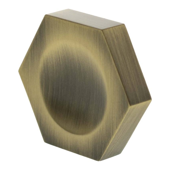 MHCH1338AB � 44mm � Antique Brass � Millhouse Brass Pennington Hex Finger Pull Cabinet Knob