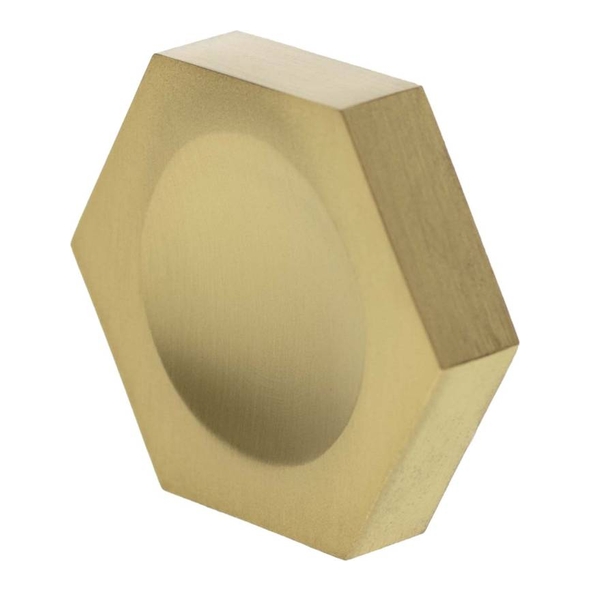 MHCH1338SB � 44mm � Satin Brass � Millhouse Brass Pennington Hex Finger Pull Cabinet Knob