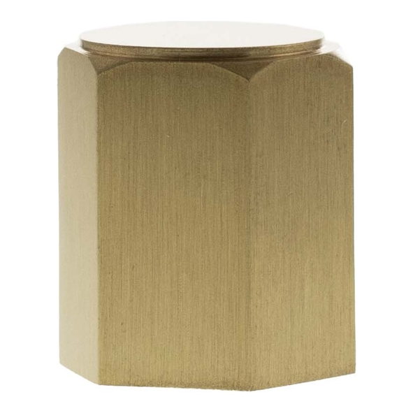 MHCH1420SB � 20mm � Satin Brass � Millhouse Brass Pennington Hex Cylinder Cabinet Knob