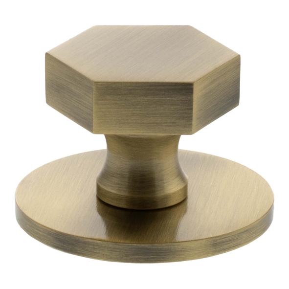 MHCHB1532AB � 32mm � Antique Brass � Millhouse Brass Pennington Hex Cabinet Knob on Plate