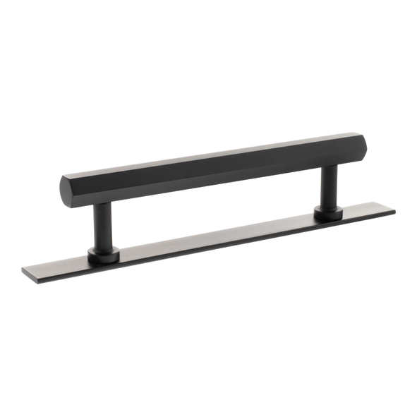 MHCHB17128MB  128mm c/c  Matt Black  Millhouse Brass Pennington Hex T-Bar Cabinet Pull Handle on Plate