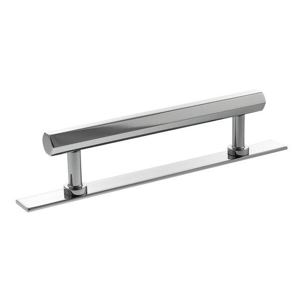 MHCHB17128PC  128mm c/c  Polished Chrome  Millhouse Brass Pennington Hex T-Bar Cabinet Pull Handle on Plate