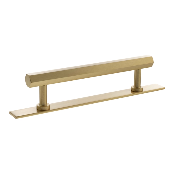 MHCHB17128SB  128mm c/c  Satin Brass  Millhouse Brass Pennington Hex T-Bar Cabinet Pull Handle on Plate