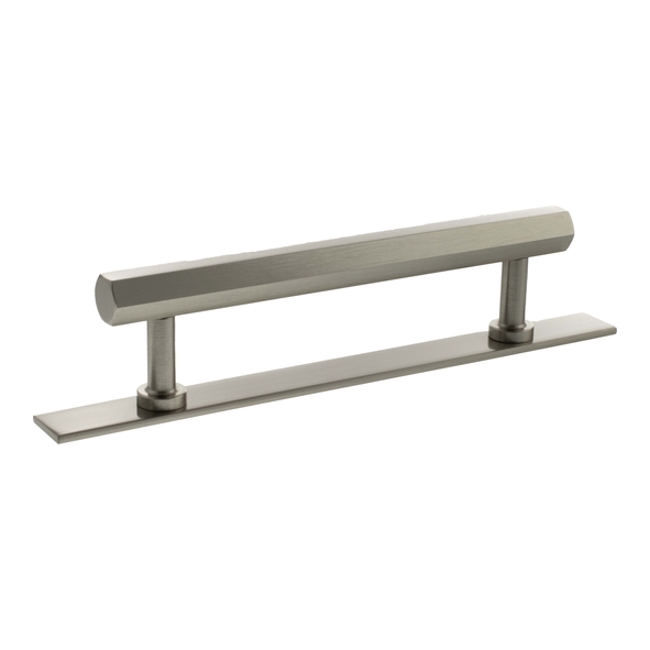 MHCHB17128SN  128mm c/c  Satin Nickel  Millhouse Brass Pennington Hex T-Bar Cabinet Pull Handle on Plate