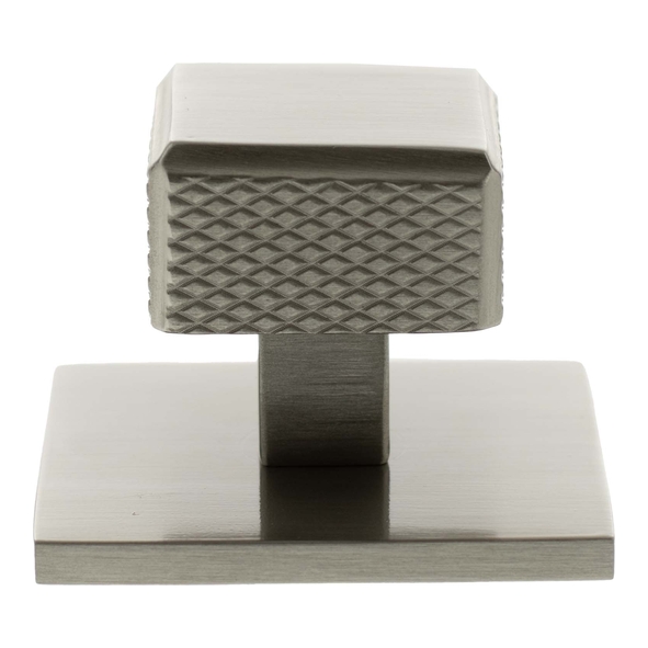 MHCKB1230SN � 20mm � Satin Nickel � Millhouse Brass Eiffel Knurled Square Cabinet Knob on Plate