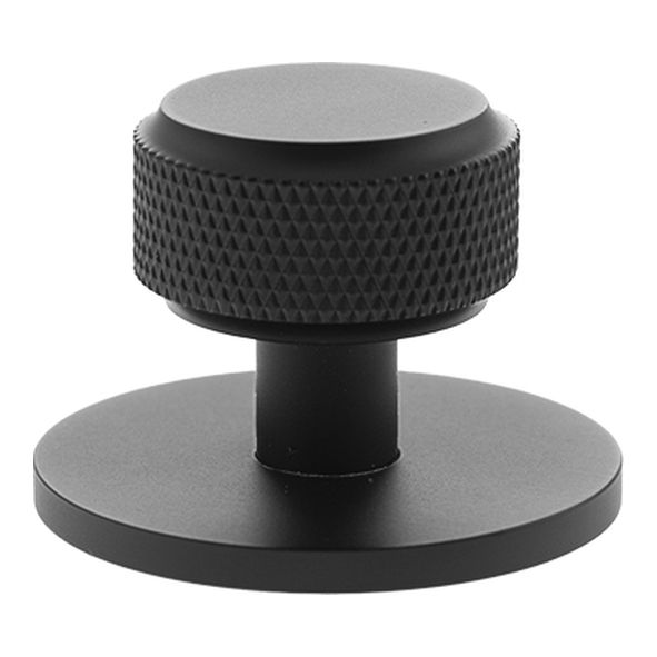 MHCKB1532MB � 32mm � Matt Black � Millhouse Brass Eiffel Knurled Round Cabinet Knob on Plate
