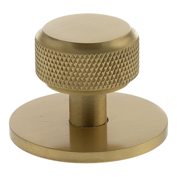 MHCKB1532SB � 32mm � Satin Brass � Millhouse Brass Eiffel Knurled Round Cabinet Knob on Plate