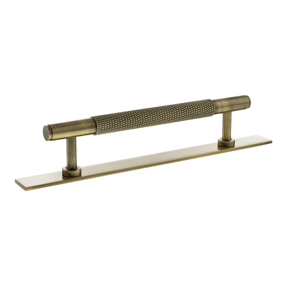 MHCKB17128AB  128mm c/c  Antique Brass  Millhouse Brass Eiffel Knurled T-Bar Cabinet Pull Handle on Plate