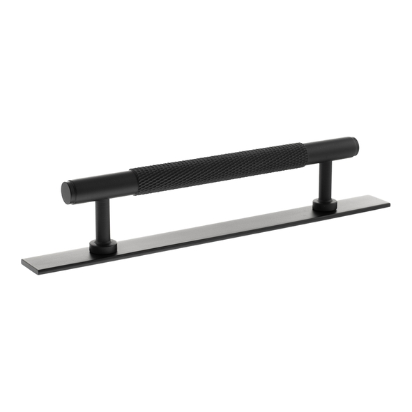 MHCKB17128MB  128mm c/c  Matt Black  Millhouse Brass Eiffel Knurled T-Bar Cabinet Pull Handle on Plate