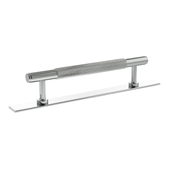 MHCKB17128PC  128mm c/c  Polished Chrome  Millhouse Brass Eiffel Knurled T-Bar Cabinet Pull Handle on Plate