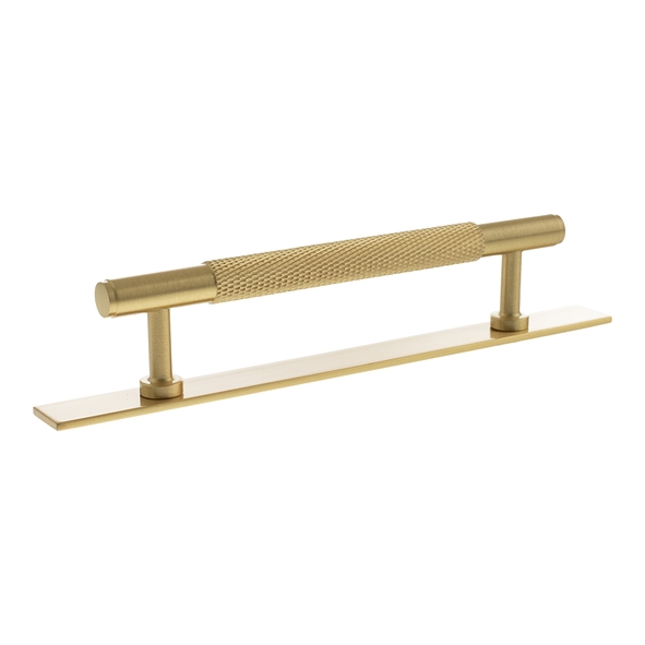 MHCKB17128SB  128mm c/c  Satin Brass  Millhouse Brass Eiffel Knurled T-Bar Cabinet Pull Handle on Plate