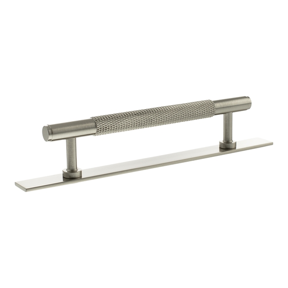 MHCKB17128SN  128mm c/c  Satin Nickel  Millhouse Brass Eiffel Knurled T-Bar Cabinet Pull Handle on Plate