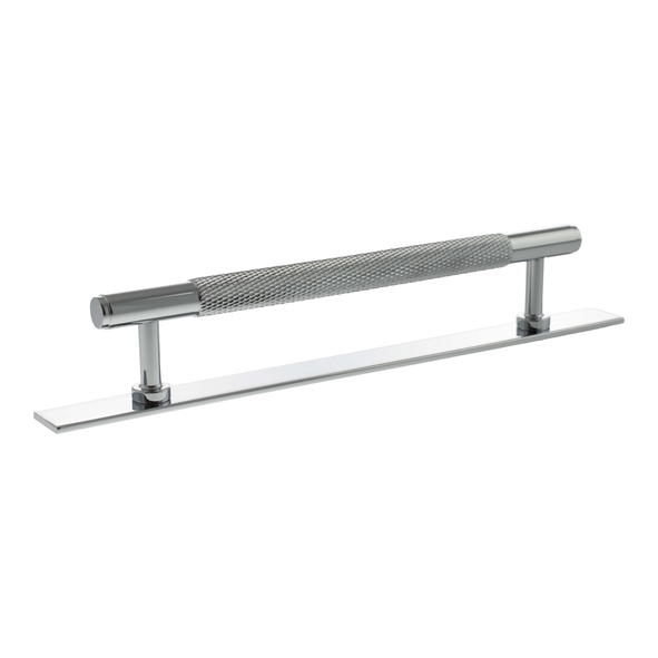 MHCKB17160PC  160mm c/c  Polished Chrome  Millhouse Brass Eiffel Knurled T-Bar Cabinet Pull Handle on Plate