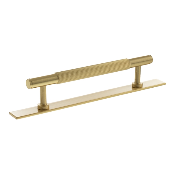 MHCLB17128SB  128mm c/c  Satin Brass  Millhouse Brass Battersea Linear T-Bar Cabinet Pull Handle on Plate