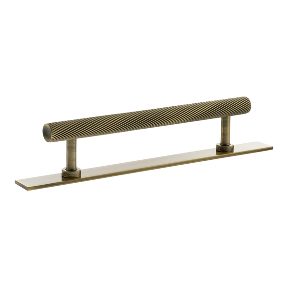 MHCSB17128AB � 128mm c/c � Antique Brass � Millhouse Brass Paddington Spiral T-Bar Cabinet Pull Handle on Plate