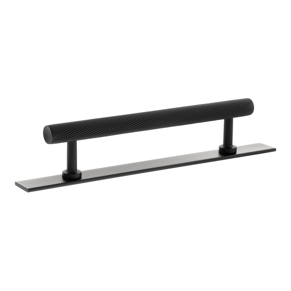 MHCSB17128MB � 128mm c/c � Matt Black � Millhouse Brass Paddington Spiral T-Bar Cabinet Pull Handle on Plate