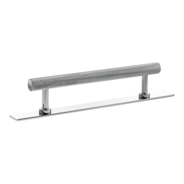 MHCSB17128PC � 128mm c/c � Polished Chrome � Millhouse Brass Paddington Spiral T-Bar Cabinet Pull Handle on Plate