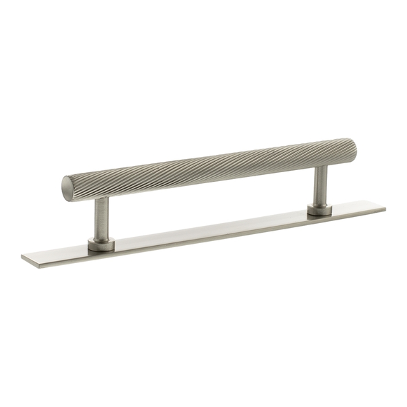 MHCSB17128SN � 128mm c/c � Satin Nickel � Millhouse Brass Paddington Spiral T-Bar Cabinet Pull Handle on Plate