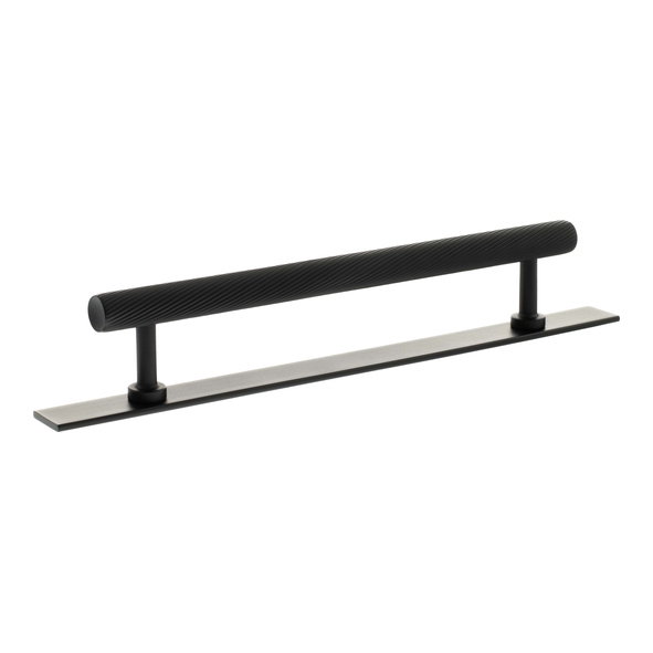 MHCSB17160MB � 160mm c/c � Matt Black � Millhouse Brass Paddington Spiral T-Bar Cabinet Pull Handle on Plate