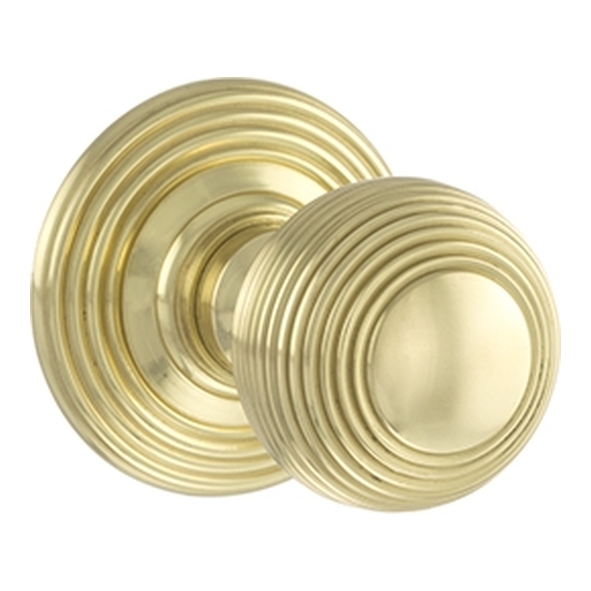 OE50RMKPB  Polished Brass  Old English Ripon Reeded Mortice Knobs on Concealed Fix Roses