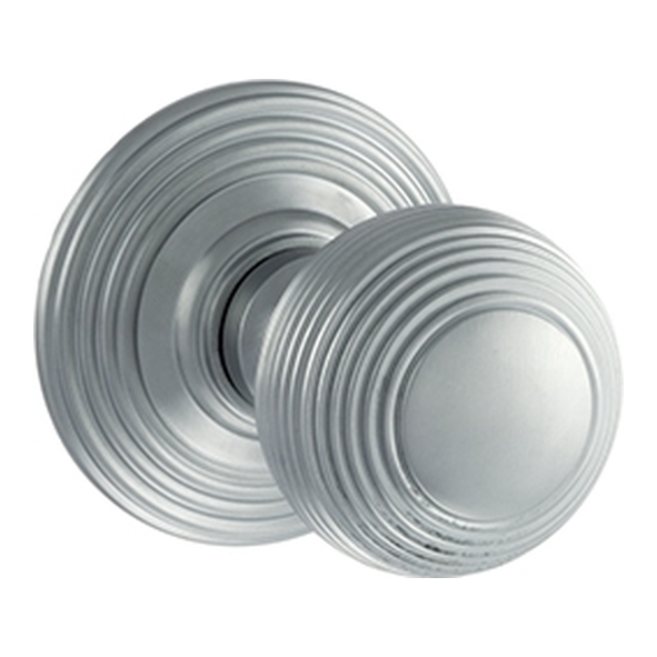 OE50RMKSC  Satin Chrome  Old English Ripon Reeded Mortice Knobs on Concealed Fix Roses