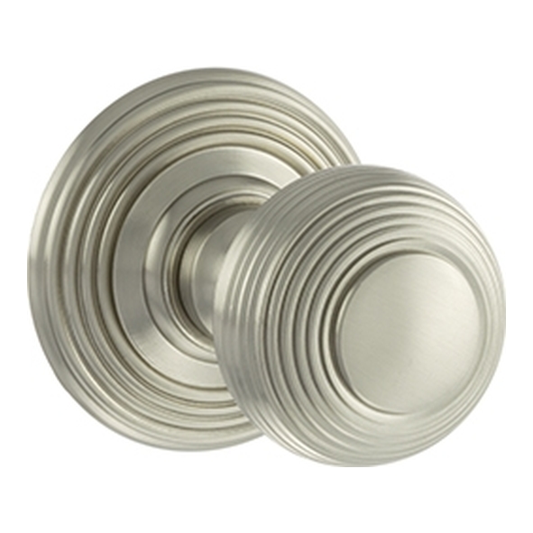 OE50RMKSN  Satin Nickel  Old English Ripon Reeded Mortice Knobs on Concealed Fix Roses