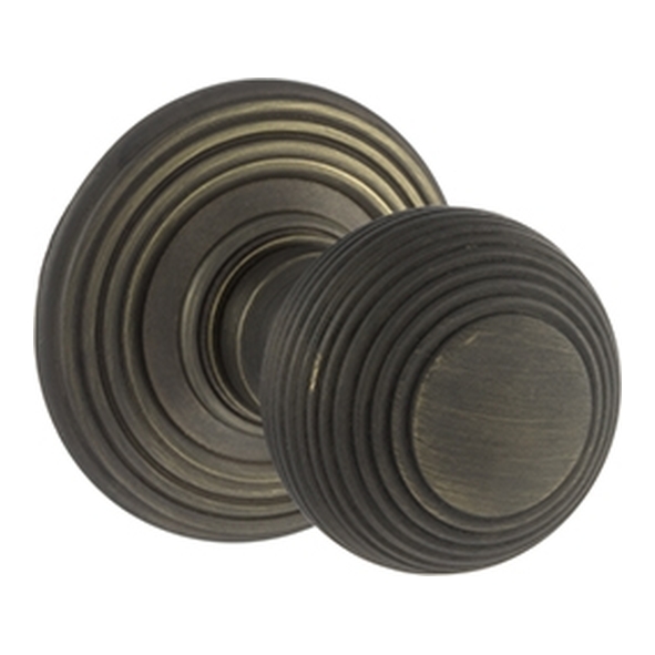 OE50RMKUB  Urban Bronze  Old English Ripon Reeded Mortice Knobs on Concealed Fix Roses
