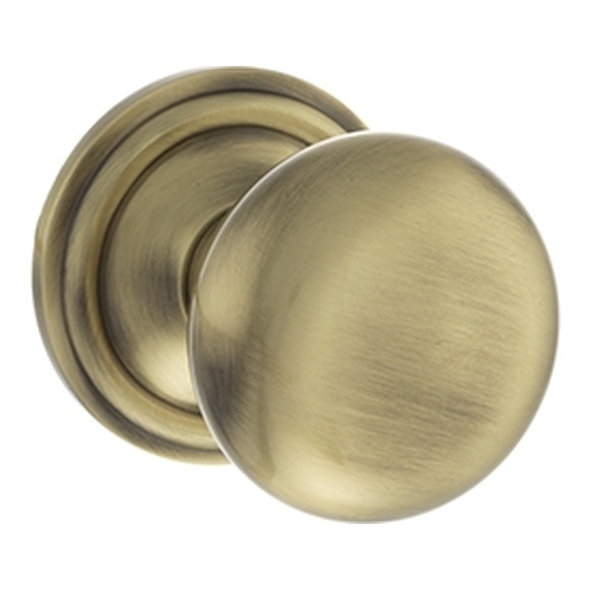 OE58MMKAB  Antique Brass  Old English Harrogate Mushroom Mortice Knobs on Concealed Fix Roses