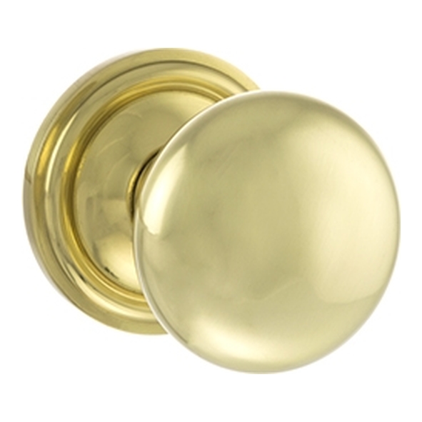 OE58MMKPB  Polished Brass  Old English Harrogate Mushroom Mortice Knobs on Concealed Fix Roses